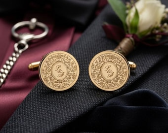 Personalized Wedding Cufflinks, Custom Initials Date Monogram Engraved, Groom Groomsmen Gift