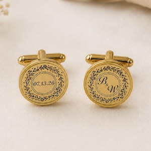 Personalized Wedding Cufflinks, Custom Initials Date Monogram Engraved, Groom Groomsmen Gift