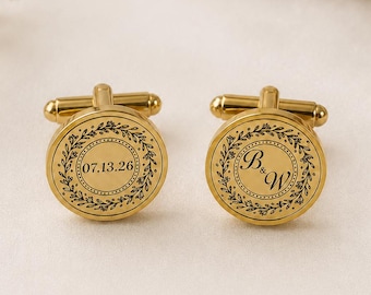 Personalisierte Manschettenknöpfe zur Hochzeit, mit individuellen Initialen, Datum und Monogramm graviert, Geschenk für Bräutigam und Trauzeugen