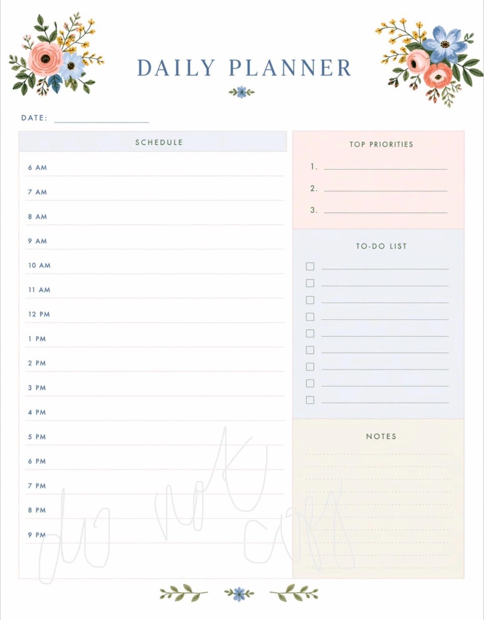 Daily Planner Printable PDF Instant Floral - Etsy