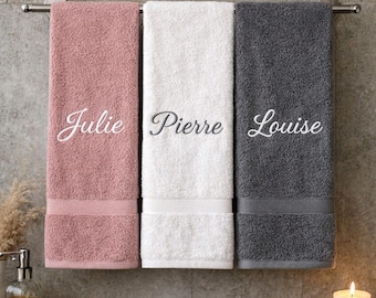 Serviette personnalisée brodée prénom – Cadeau original femme homme – Serviette de bain personnalisable – Cadeau naissance mariage famille