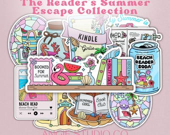 Colección de pegatinas hechas a mano "La escapada veraniega del lector" / Pegatinas Kindle de 2,5" con temática de Bookstagram, Balletcore y Girlie