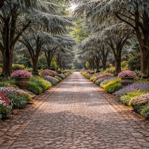 Garden Path Wall Art, Cobblestone Walkway Print, Tree Lined Botanical Decor (Digital Download)