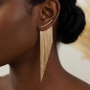 Tassel Earrings - Gold Plated Drop Earrings, Elegant Party Jewelry
