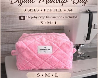 Patrón digital para neceser de maquillaje en PDF – Patrón de costura imprimible – 3 tamaños (pequeño, mediano, grande)