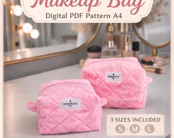 Patrón digital en PDF para neceser de maquillaje – Patrón de costura imprimible – 3 tamaños (pequeño, mediano, grande)