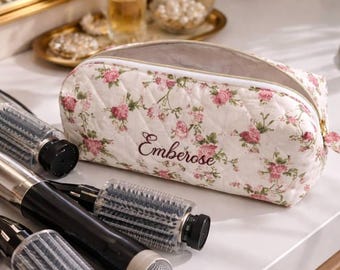 Bolsa organizadora acolchada con estampado floral para herramientas de peluquería, estuche de viaje de algodón, para guardar rizadores.