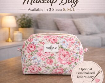 Neceser organizador de maquillaje acolchado personalizado, neceser de viaje de algodón bordado, bolso de tocador