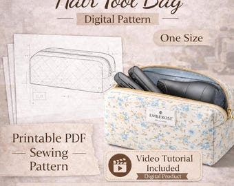 Patrón digital en PDF para bolsa de herramientas para el cabello – Patrón de costura imprimible – Talla única