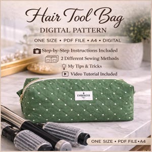 Patrón digital en PDF para bolsa de herramientas para el cabello – Patrón de costura imprimible – Talla única