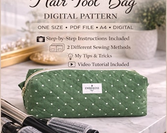 Patrón digital en PDF para bolsa de herramientas para el cabello – Patrón de costura imprimible – Talla única