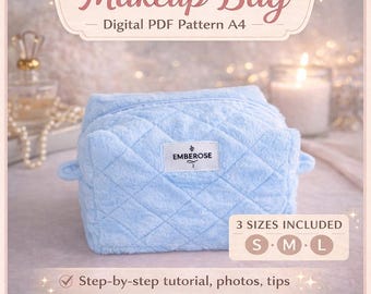 Patrón digital en PDF para neceser de maquillaje – Patrón de costura imprimible – 3 tamaños (pequeño, mediano, grande)