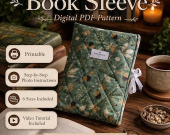Patrón de costura para funda acolchada de libros – PDF, videotutorial, 6 tamaños (descarga digital)