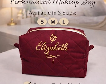 Neceser organizador de maquillaje acolchado personalizado, neceser de viaje de algodón bordado, bolso de tocador