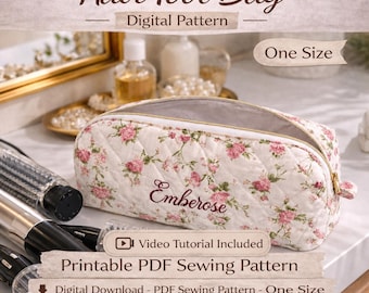 Patrón digital en PDF para bolsa de herramientas para el cabello – Patrón de costura imprimible – Talla única – Videotutorial