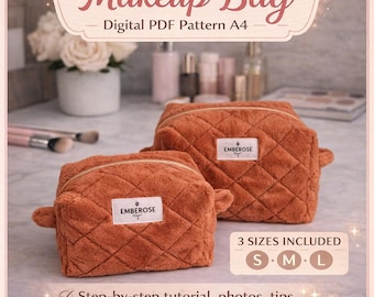 Patrón digital para neceser de maquillaje en PDF – Patrón de costura imprimible – 3 tamaños (pequeño, mediano, grande)