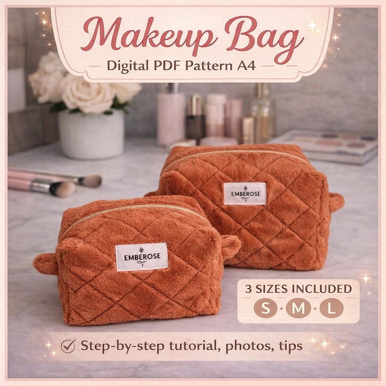 Digital Makeup Bag Pattern PDF – Printable Sewing Pattern – 3 Sizes ...
