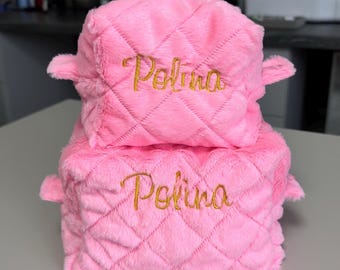 Neceser acolchado de piel sintética personalizado, neceser de felpa, bolsa de aseo bordada