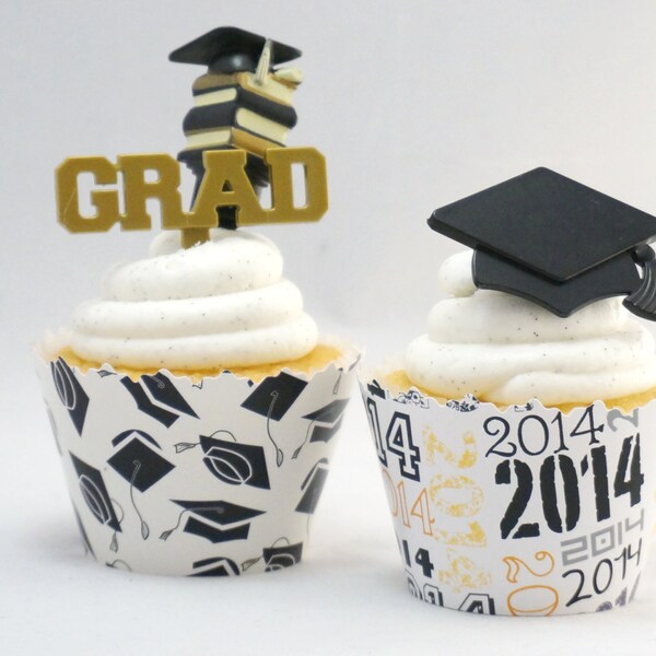 Graduation Cupcake toppers and ADJUSTABLE cupcake wrappers combo SW500