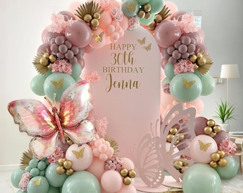 Kit ballonboog vlinder | Pastelkleurige ballonslinger met 3D-vlinderstickers voor babyshower, verjaardag en vrijgezellenfeest | Feeënfeestdecoratie