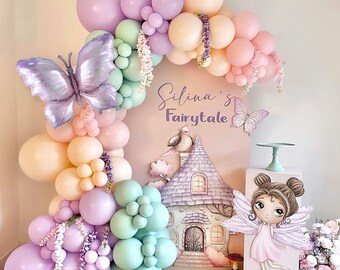 Kit ballonboog feeënvlinder | Pastelkleurige ballonslinger voor babyshower, prinsessenverjaardag en vrijgezellenfeest | Vlinderfeestdecoraties