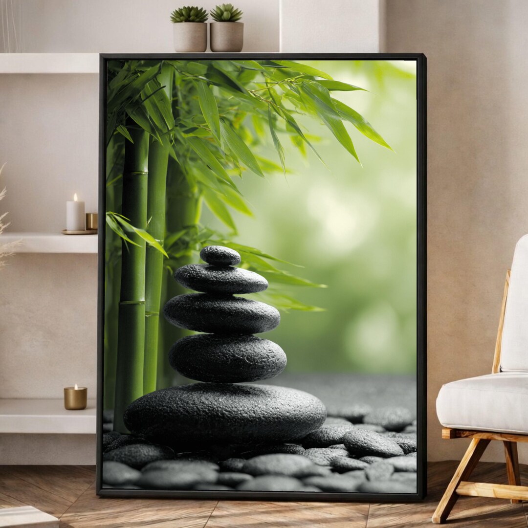 Zen Stone Stack Bamboo Canvas Art, Tranquil Nature Spa Wall Decor - Etsy