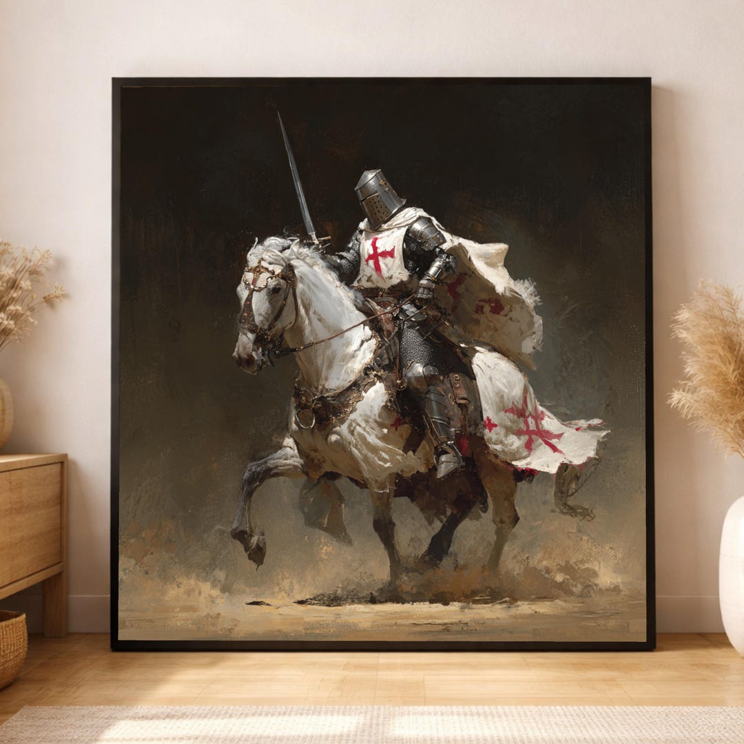 Medieval Knight Crusader Horse Canvas Wall Art, Historic Battle Scene ...