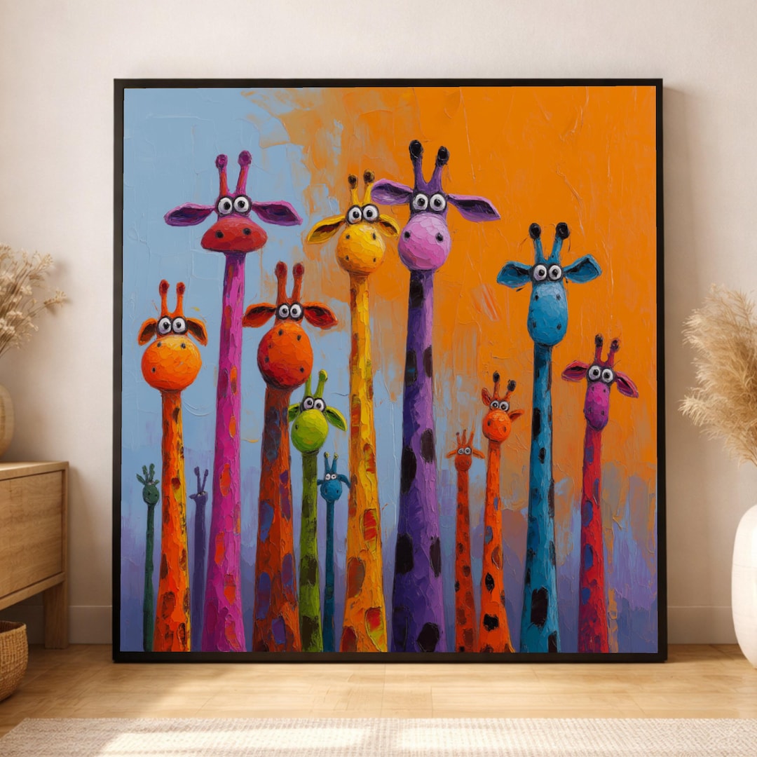 Colorful Giraffe Family Canvas Print, Whimsical Animal Nursery Art - Etsy
