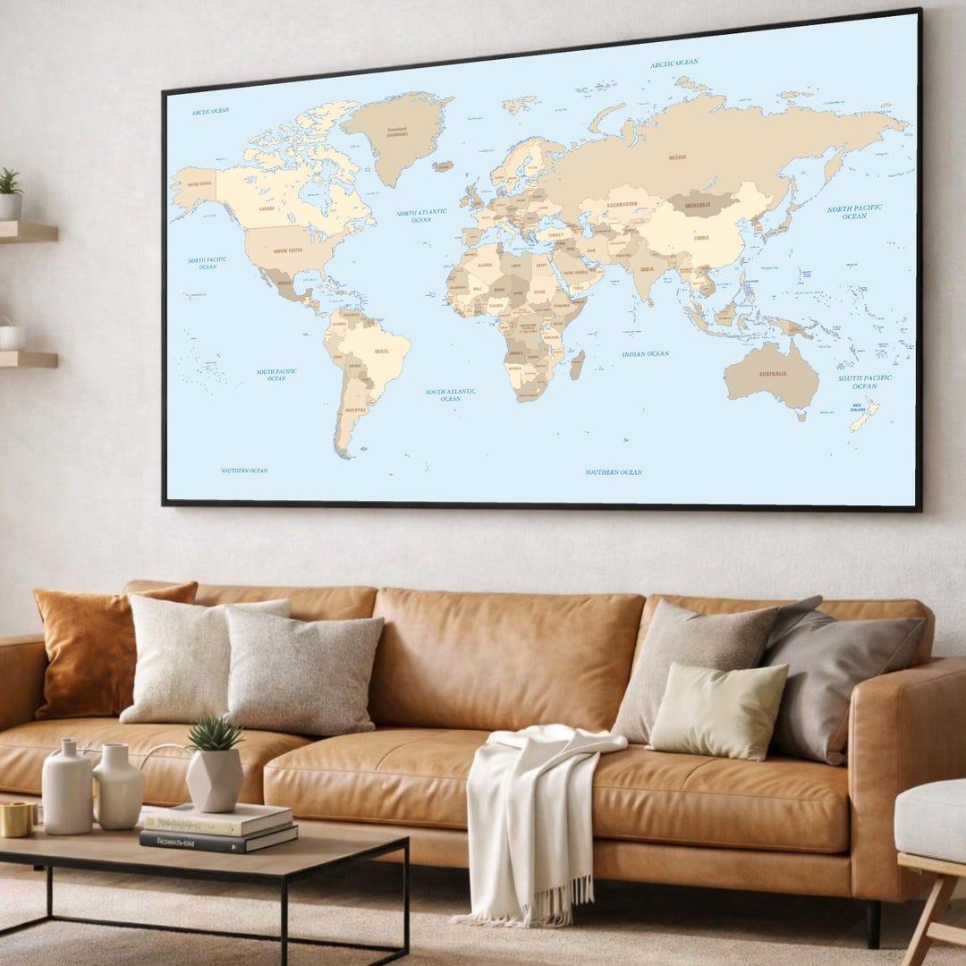 Geographically Neutral Vintage World Map Canvas Wall Art, Classic Earth Globe Print, Neutral ...