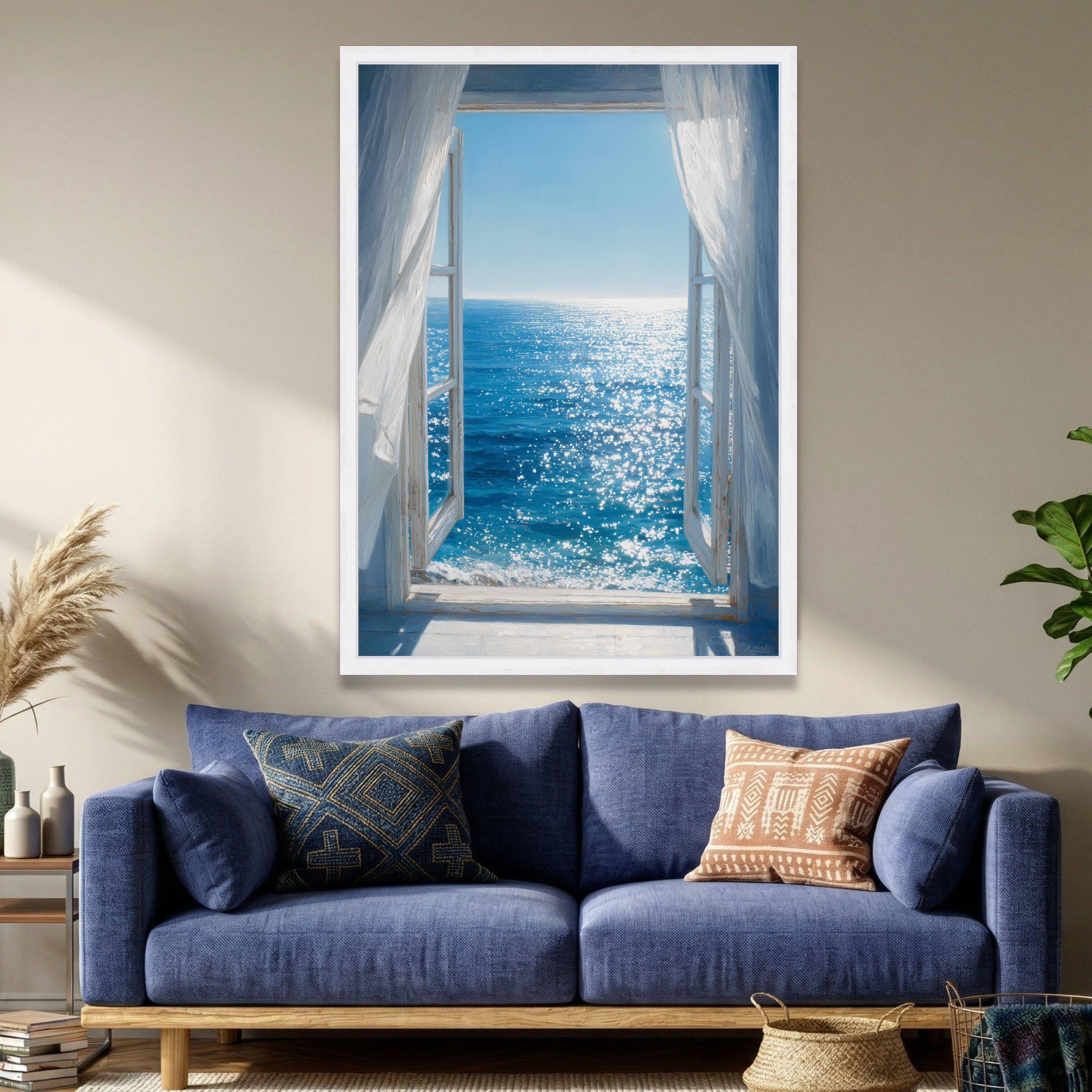 Ocean View Through Window Canvas Art, Coastal Beach Scene Wall Decor - Etsy