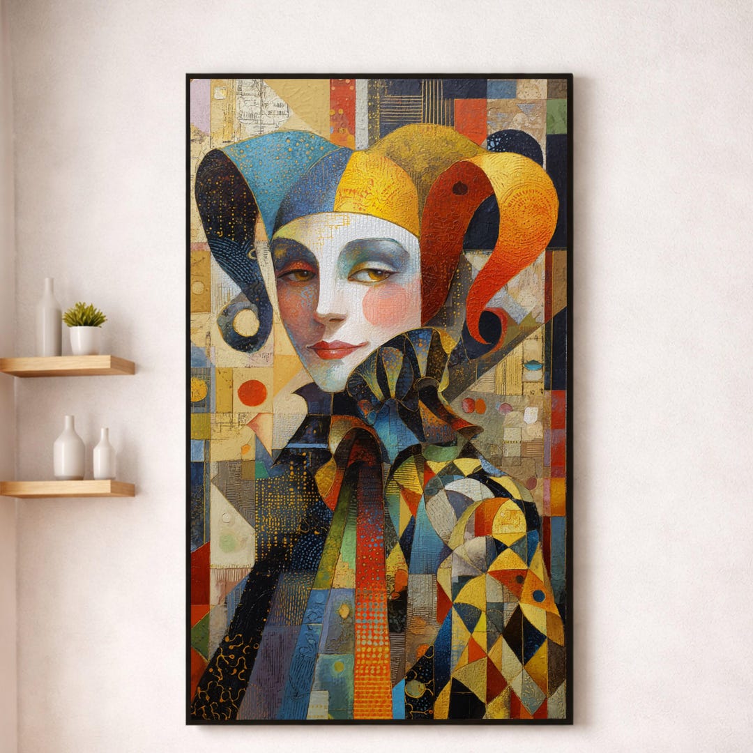 Jester Abstract Abstract Jester Portrait Canvas, Colorful Geometric Wall Art, Modern ...