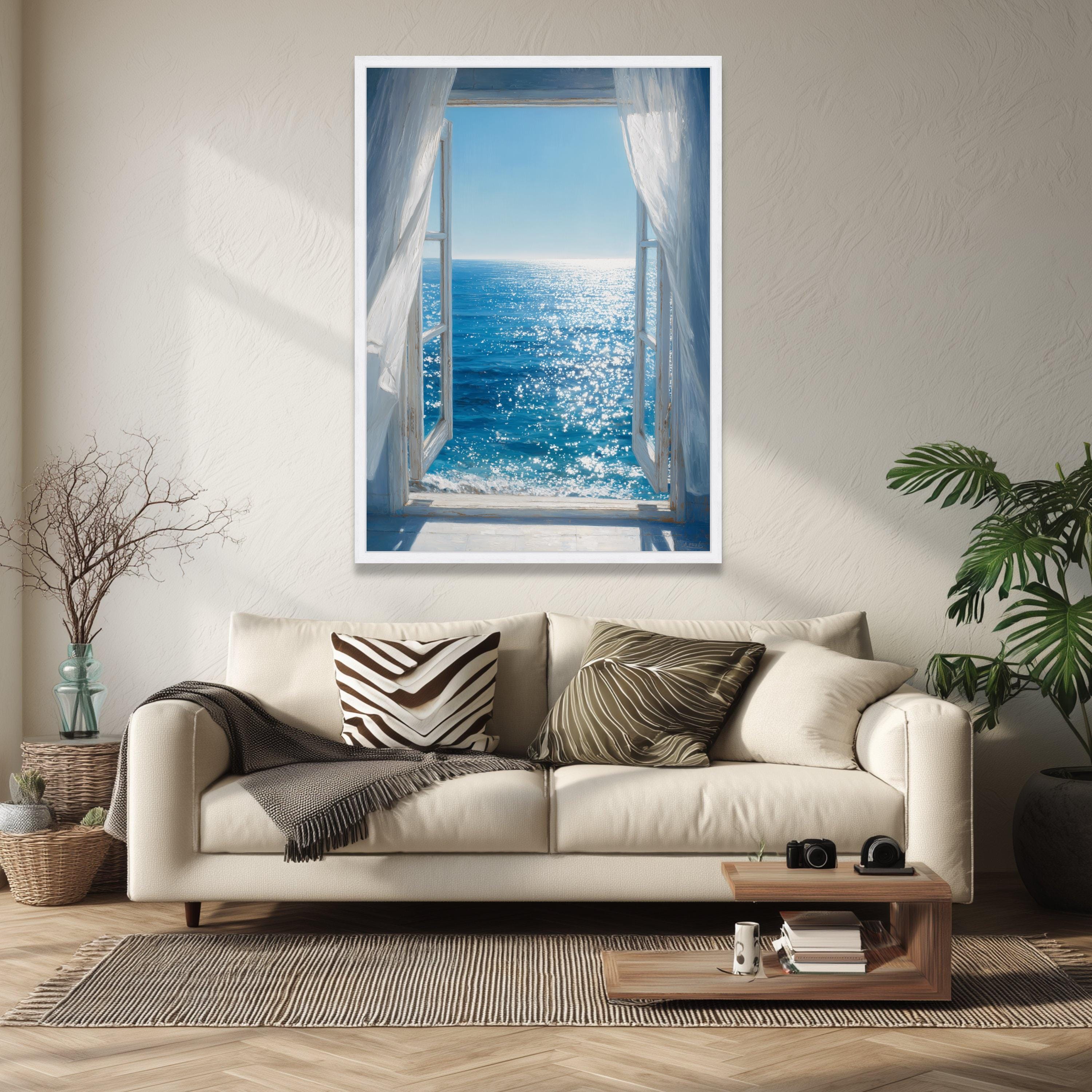Ocean View Through Window Canvas Art, Coastal Beach Scene Wall Decor - Etsy