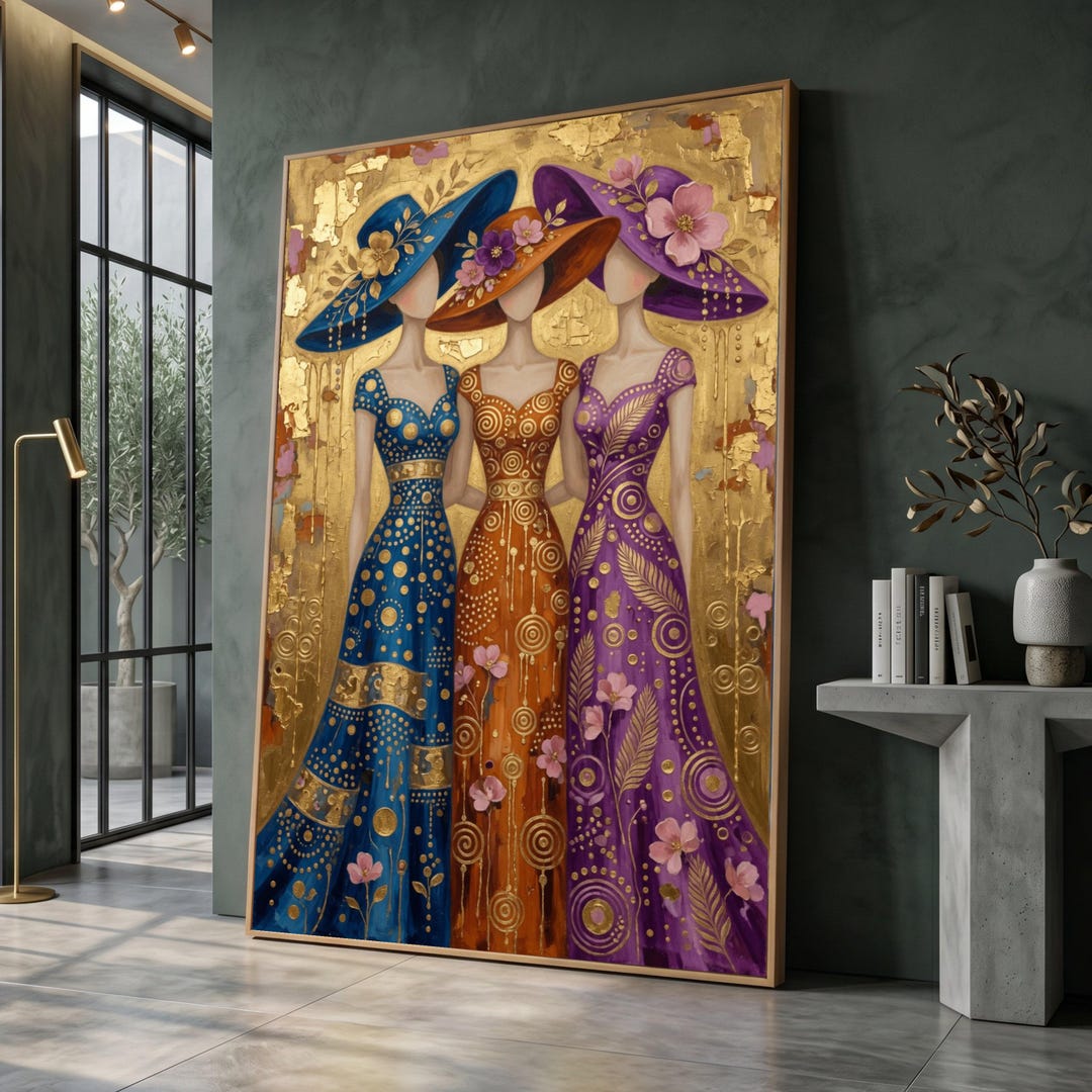 Women Floral Hats Canvas Art, Vintage Fashion Lady Portrait Decoration ...