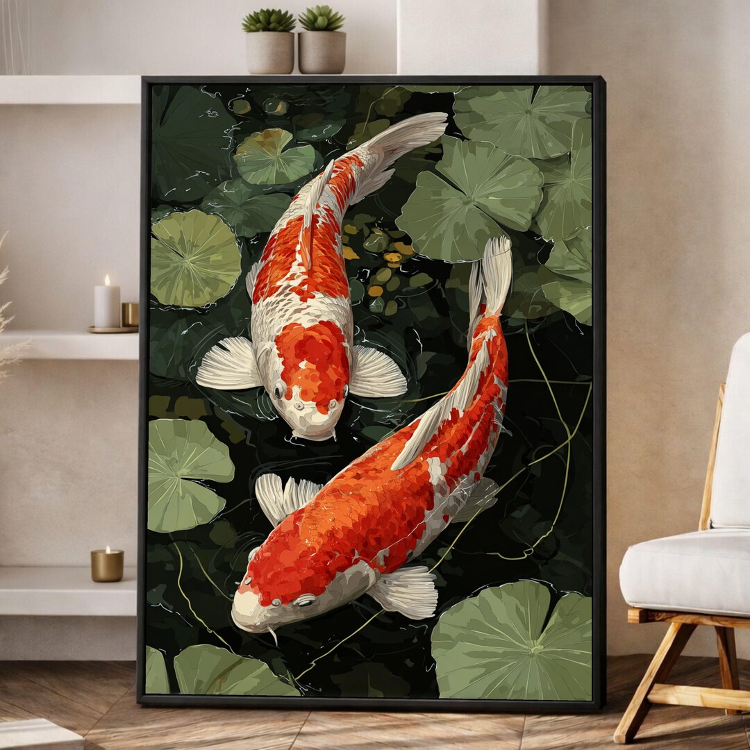 Vibrant Koi Fish Pond Canvas Art, Japanese Water Garden Wall Decor - Etsy