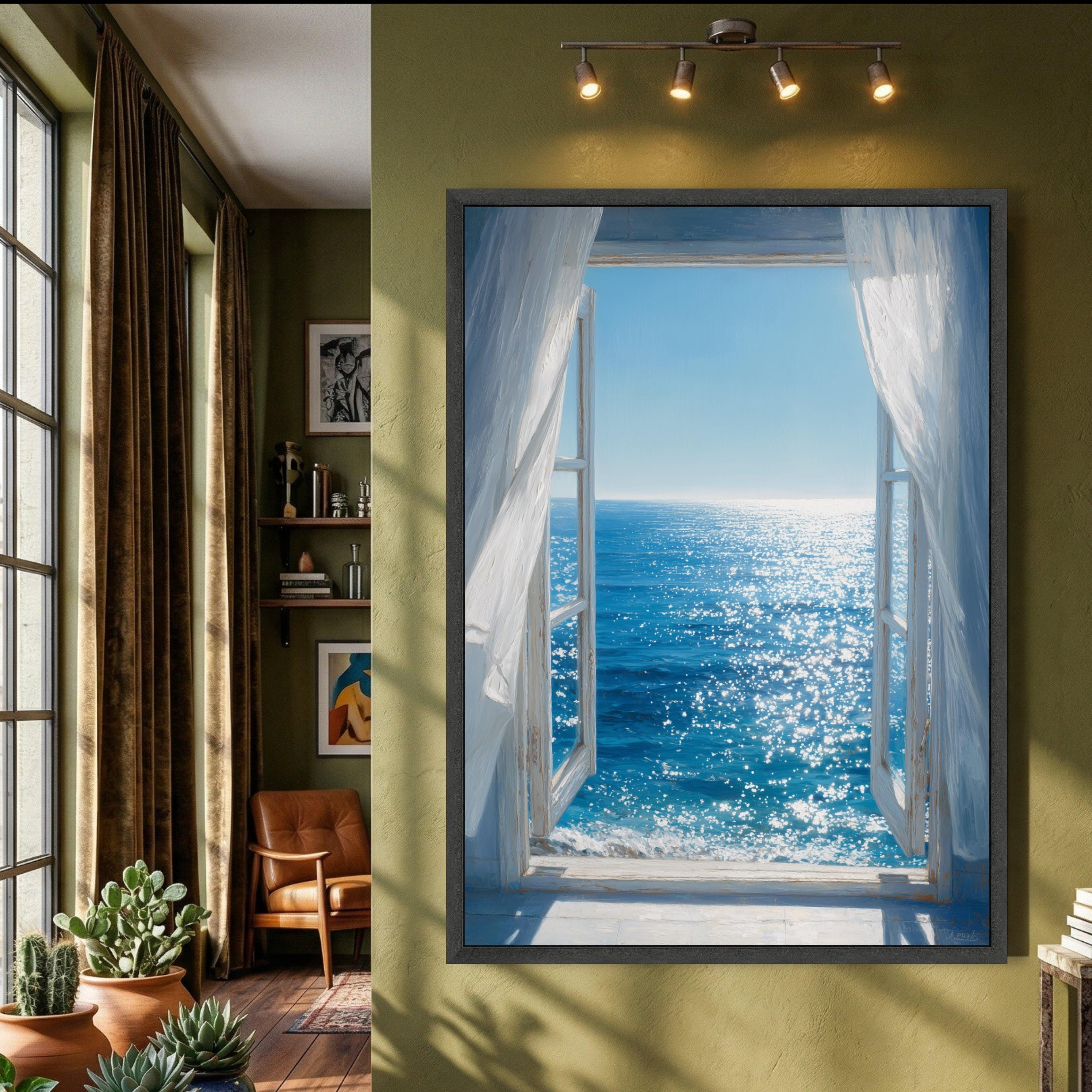 Ocean View Through Window Canvas Art, Coastal Beach Scene Wall Decor - Etsy