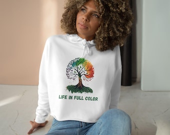 Premium Life in voller Farbe Baum Ernte Hoodie | Regenbogen Baum Illustration