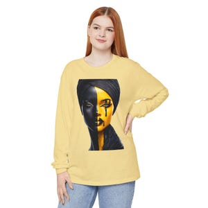 Black and Gold Split Face Portrait Long Sleeve T-Shirt | Afrocentric Art