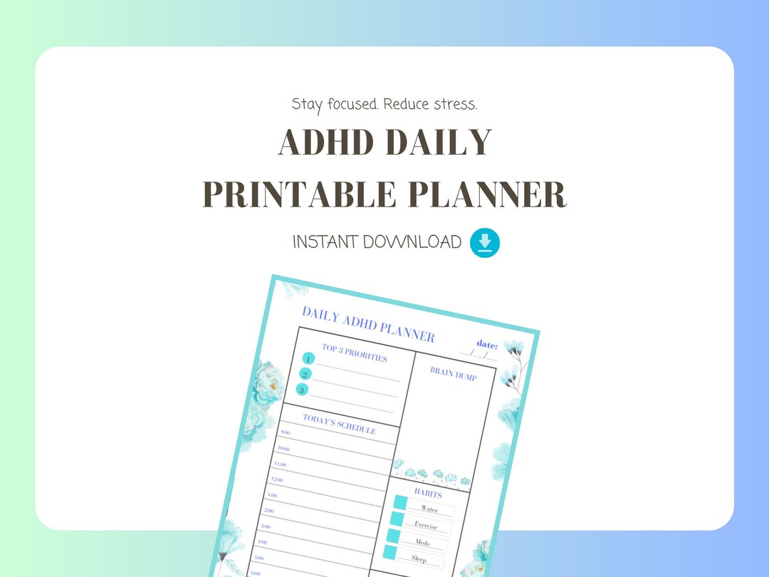 ADHD Daily Planner Printable | Minimalist Focus Organizer (instant ...