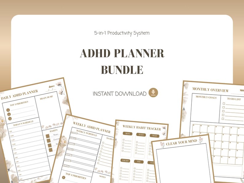 ADHD Planner Bundle Printable PDF | Daily Weekly Monthly Planner ...