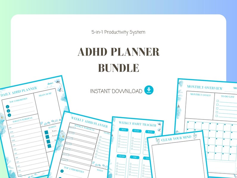 ADHD Planner Bundle Printable PDF | Daily Weekly Monthly Planner ...