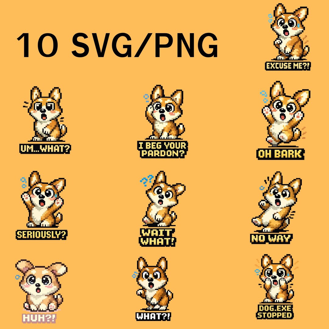 Retro 8 Bit Dog SVG PNG Bundle, Funny Puppy Reaction Clipart (instant ...