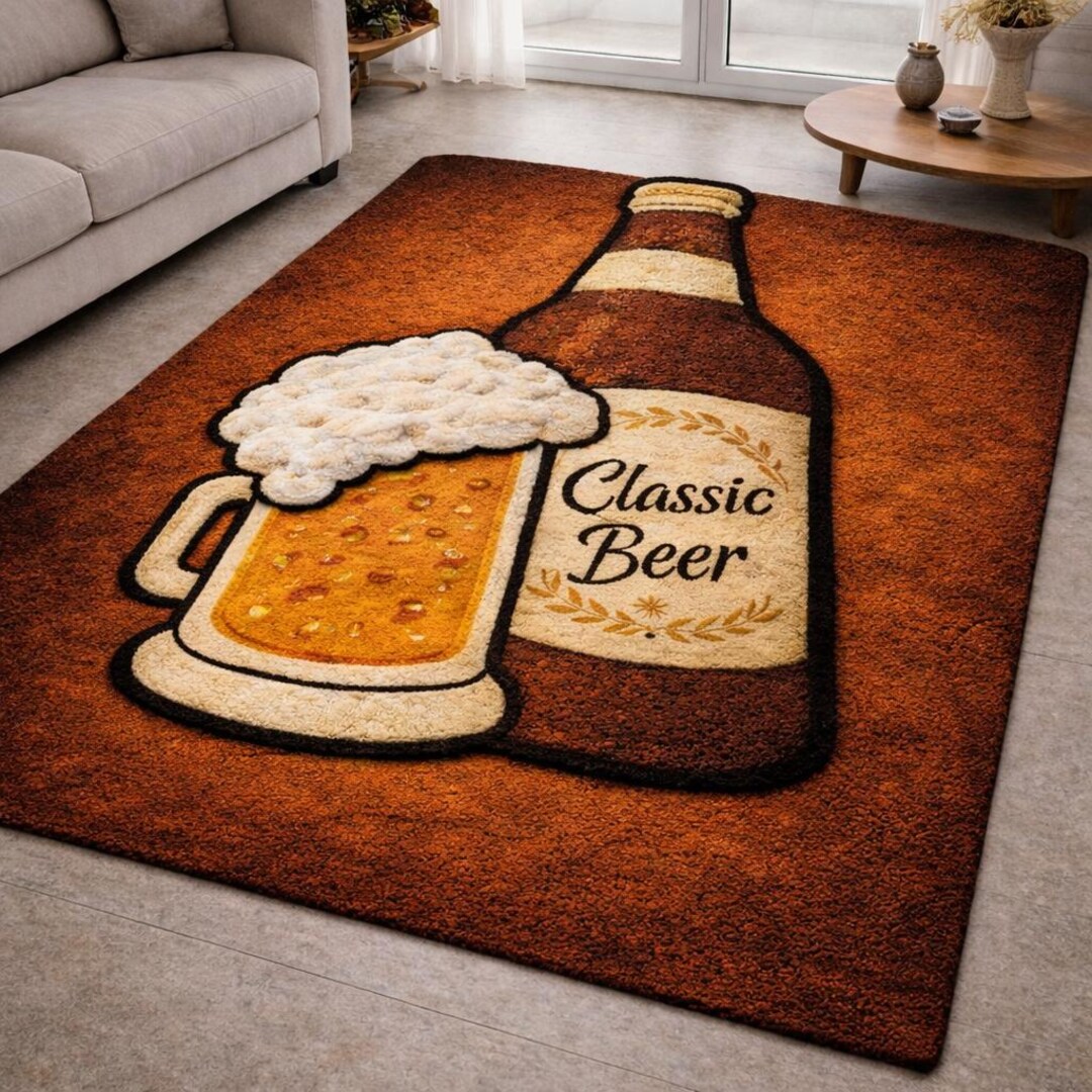 Foster Beer Rug Handmade Beer Mug Rug, Whiskey Tone Tufted Carpet, Classic Beer Bottle ...