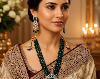 Colar longo de pérolas Kundan estilo Bollywood na cor bordô / Conjunto de colar longo Mala / Joias Kundan de alta qualidade / Colar longo para noivas, presente para ela
