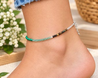 Multicolor Gemstone Anklet, Colorful Pastel Colored Anklet,  Silver-Tone Plated Crystal Anklet, Beautiful Anklet for Women / Girl