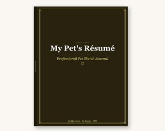 Currículum de mi mascota / Diario de dibujo divertido de mascotas / Cuaderno de arte con humor animal (regalo)