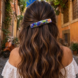 イタリア製ムラーノガラスのバレッタ – カラフルな手作りヘアクリップ – 一点物 4インチ