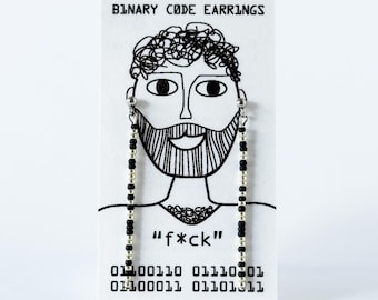 Secret Message "f*ck" Computer Code Earrings-Stainless Steel-Layered-Gold or Silver