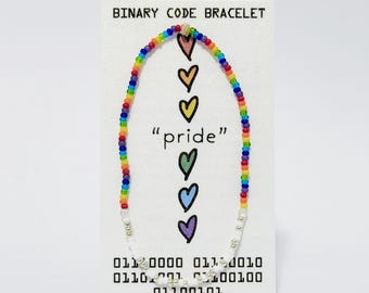 Secret Message "pride" Computer Code Bracelet-Custom Word Option-Stretchy, No Clasp-Multiple Sizes