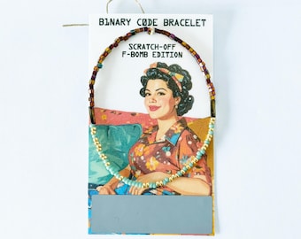 Scratch-Off Secret Message F-Bomb Computer Code Bracelet-Stretchy-Custom Word Option-No Clasp-Multiple Sizes
