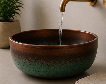 Luxus Schwarz Patina Kupfer Gefäß Spüle | Handgemachte gehämmert Badezimmer Waschbecken | Rustikales Bauernhaus Waschtisch | Handwerker Moderne Kupfer Sink Decor